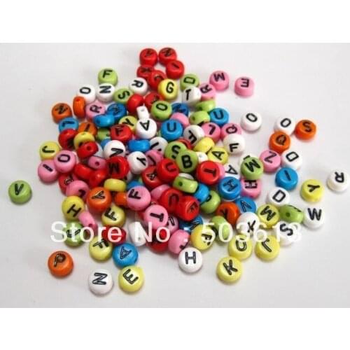 100pcs/lot Fashion 7*4mm Round Mix Color DIY Acrylic Beads With Mix Color Letters Loose Beads jy150