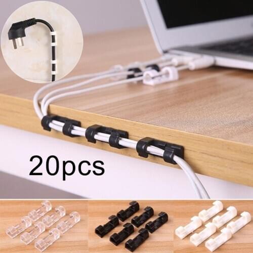 20Pcs Self-adhesive Cable Clip Clamp Wire Buckle Line Fastener Organizer Fixer USB Cables Cable Winder Office Desk Organizer