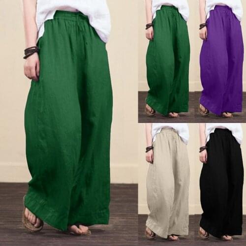2021 Women Loose Solid Color Pants Casual Wide Leg Pants Cotton Linen Fashion Trousers Simple Comfy Daily Pants Брюки Женские