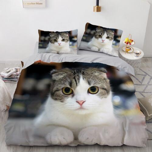 3D Bedding Sets White Duvet Quilt Cover Set Comforter Bed Linen Pillowcase King Queen 265*230cm Size Dogs Pet Dog Cat Design