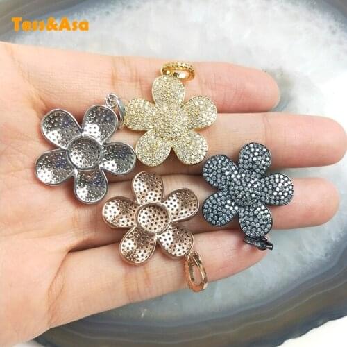 5pcs Flower Pendant Necklaces For Women Jewelry Cubic Zircon Rose Gold Silver Flower Charm Pave Mega Floral Pendant Set Findings