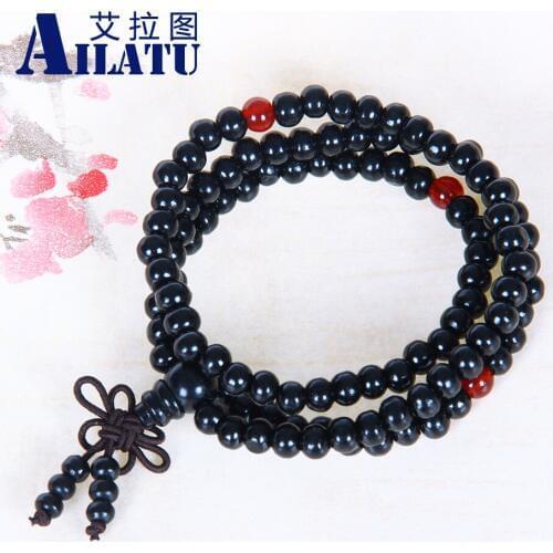 Ailatu Wholesale Free Shipping 20pcs/lot Wood Rosary Fashion Black Wood Tibetan Style Prayer Mala Beads Bracelet