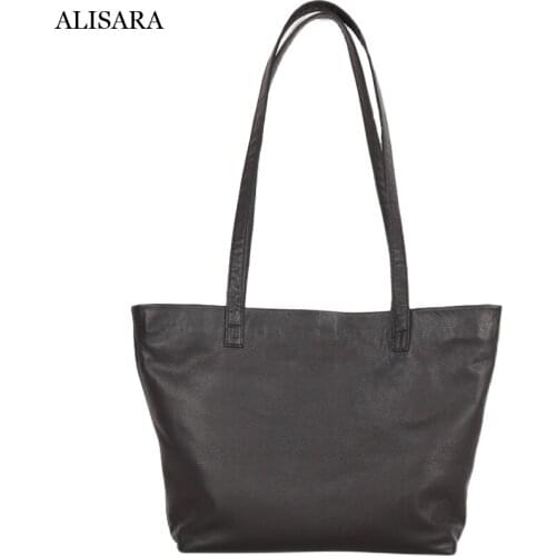 Alisara Women Tote First Layer Cow Leather High Quality Lady Casual Organizer Handbag Travel Simple Hand Bag Shoulder Pack