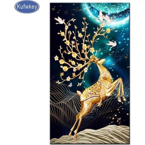 New hot Golden Deer diamond Painting full square round mosaic diamond set 3d cross Stitch Entrance hallway wall decoration