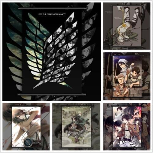 Attack On Titan Eren Levi Mikasa Armin Erwin Anime manga wall Poster Scroll F