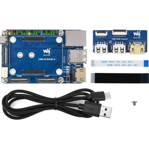 Compute Module 4 Basic Expansion Board Accessories Package Type A,CM4-IO-BASE-A + USB HDMI Adapter, For RPi Compute Module 4