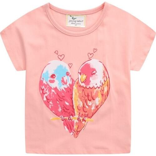 Jumping Meters Summer Girls Animals Print Clothing Baby T shirts Cotton Birds Print Hot Selling Toddler Tees Tops