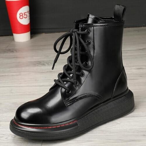 Black Lace Up Winter Boots Women Platform Botas Mujer Leather Ankle Boots For Women Round Toe Botas Feminina Botines Shoes Lady