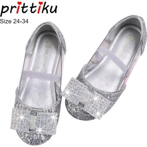 Spring 2020 Girls Sequin Crystal Bowknot Bling Flats Toddler/Little/Big Kid Mary Jane Children Pageant Wedding Princess Shoes