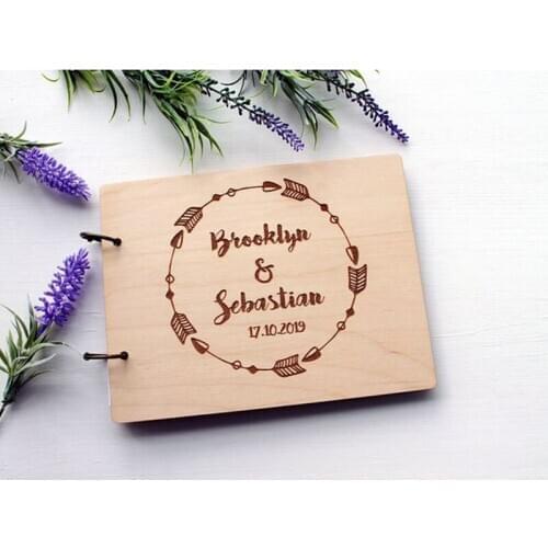 Personalized Wreath Wedding Guest Book Alternatives Wood Guestbook for Wedding Guest Sign Rustic A4 Album Custom Name and Date