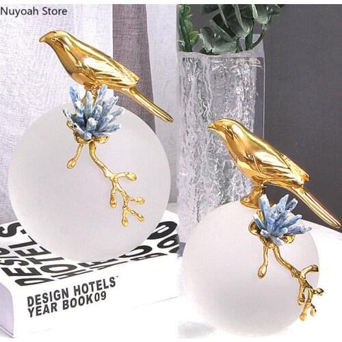 Home Art Brass Bird Decoration Frosted Crystal European Desktop Crafts Animal Decoration Living Room Decoration Accessories