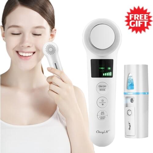 EMS Hot Cold Hammer Anti Aging Wrinkle Remover LED Photon Ultrasonic Vibration Skin Rejuvenation Cool Mist Face Sprayer Steamer