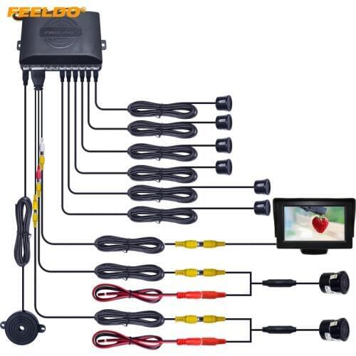 FEELDO 1Set Car 4.3" LCD Monitor 6 Sensors Parking Sensor 2pcs CCD Camera Dual Visual Rearview Video Parking Radar System