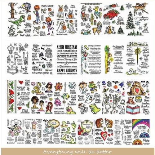 Halloween Pumpkin Monster Animals Skeleton Human Flower Crow Letter Clear Silicone Stamps Decorate Cards Embossing Paper Hot Diy