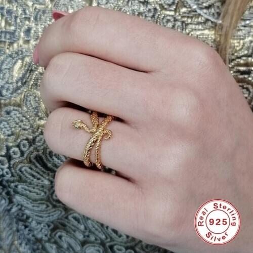 AIDE Punk Snake Opening Ring Exquisite Double Layers Glossy Snake Adjustable Finger Rings For Women Silver 925 Jewelry Anillos