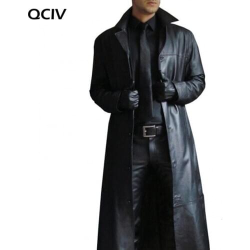Fashion PU Leather Jackets Men Autumn Winter Warm Long Faux Leather Coats Vintage Solid Color Trench Coat Men Outerwear Overcoat