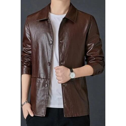 Faux Leather Jacket Men Autumn Winter Turndown Casual Business Coat Ropa Hombre New Fashion Black PU OutwearJaqueta Masculina