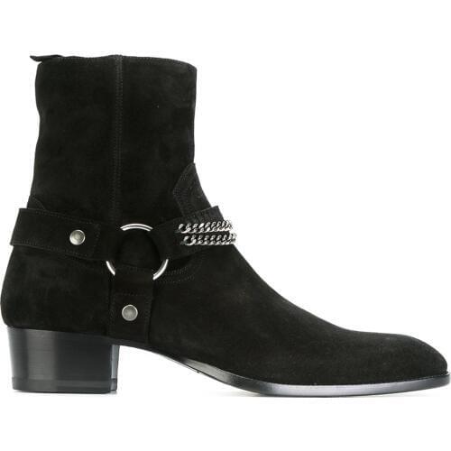 Fashion Design Suede Men Ankle Boots High Top Zip Chain Dress Shoes Black Man Basic Boots