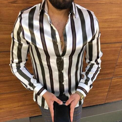 2021 Luxury Men Autumn Long Sleeved Shirt Male Shirts Long Sleeve Striped Button Down Top Casual Blouse U.S Plus Size Tops