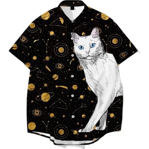 Summer Casual Black Cat Print Shirts Mens 3D Digital Printed Shirts Short Sleeve Shirts Oversize 6XL