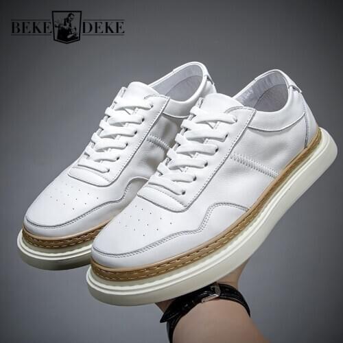 England Style Mens Genuine Leather Casual Shoes Lace Up Round Toe Thick Bottom Vintage Cowhide Outdoor Breathable Active Shoes