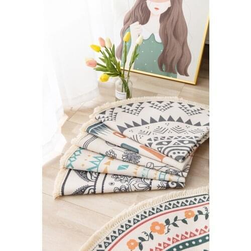 Nordic Cotton and Linen Retro Rug Carpets for Living Room Decor Bedroom Sofa Coffee Table with bar Cushion Bedside Round Mat