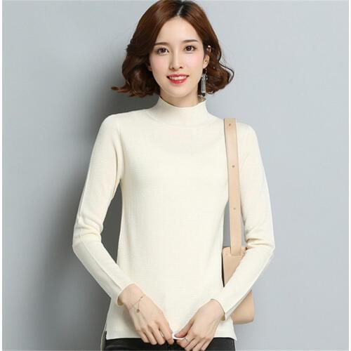 New arrival pure wool knit women fashion half high neck slim pullover sweater solid color M-XL retail wholesale