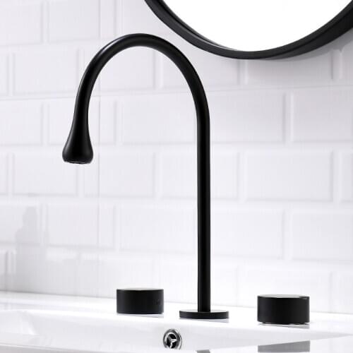 New Black brass bathroom sink faucet two handles three holes cold hot water mixer basin sink faucet high quality