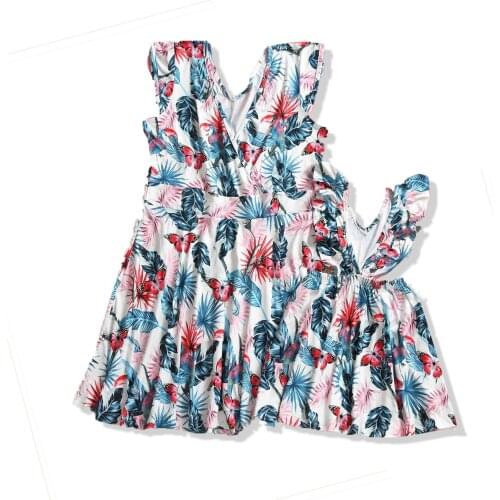 Family Matching Outfits Baby Girl Clothes Spring And Summer Flying Sleeve Printed Dress Mommy And Me British Mother And Daughter