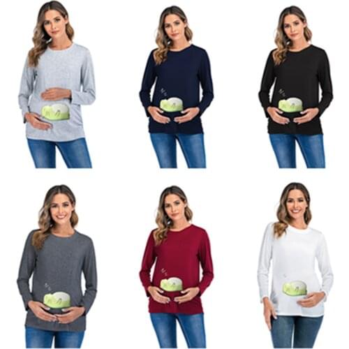 Autumn Funny Cartoon Print Tee Maternity Clothing Plus-Size 3XL Long Sleeve Pregnant T-Shirt Tops Women Winter Basic T-Shirts