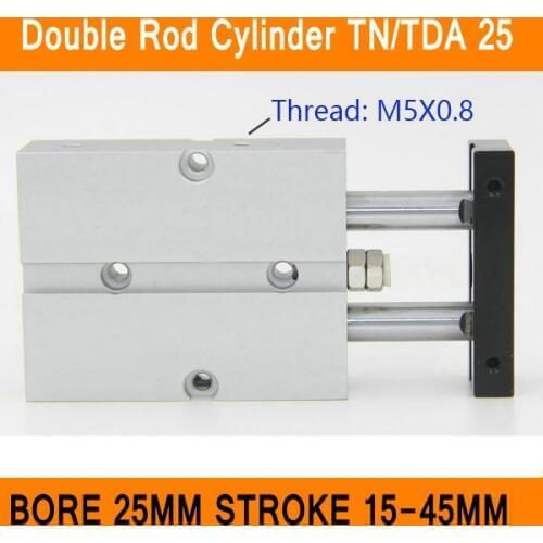 TN25 TDA Twin Spindle Air Cylinder Bore 25mm Stroke 10-45mm Dual Action Air Pneumatic Cylinders Double Action Pneumatic Parts