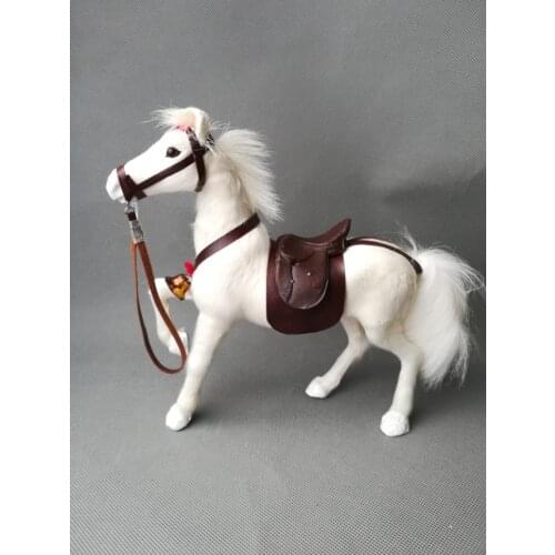 Real life toy raise leg up horse model about 24x8x23cm white horse with saddle hard model ornament prop decoration gift h1499