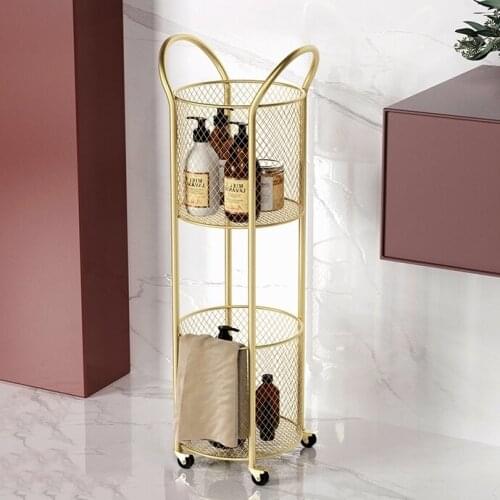 Nordic light luxury metal storage rack creative Eco-friendly floor type bathroom organizer multi-functional light luxury trolley
