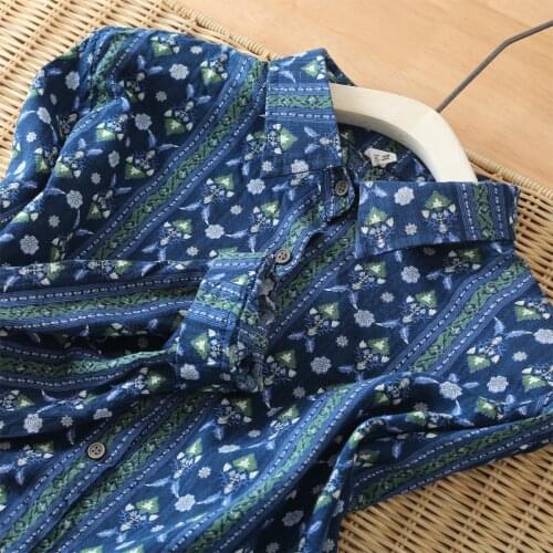 Lamtrip Retro Bohemian Exotic Geometric Print Single Breasted Long Sleeve Cotton Shirt Blouse 2021 Autumn New