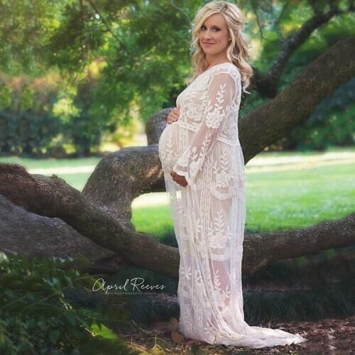 Womens Maternity Long Sleeve Lace Photography Fancy Dress photoshoot maternity Clothes for Pregnant Women vestidos maxi dress