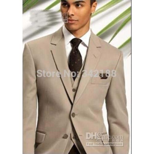 Custom Made Khaki Groom Tuxedos/Notch Lapel Groomsmen Men Wedding Suits/cheap groom tuxedos(Jacket+Pants+Tie+Vest)H551