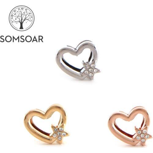 Somsoar Jewelry Heart with Crystal Star Slide Charms fit on10mm Mesh Bracelet and Leather Wrap Bracelet as Xmas Gift 10pcs/lot