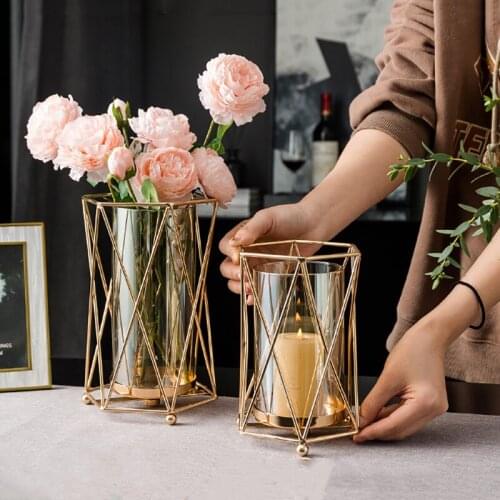 Golden Light Luxury Candle Holder Vase Decoration Dinner Props Glass Candle Holder Home Table Decoration High Candle Holder