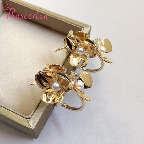 Gold Flower Dangle Women Earrings Trendy Charm Statement Drop Earrings Wedding Party Gift Jewelry Summer RE3997