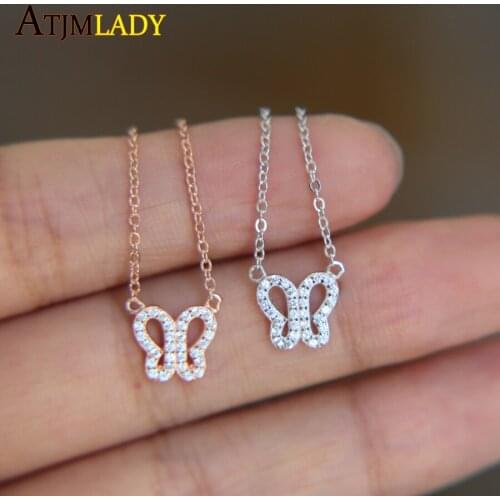 Trendy Authentic 925 SterlinG Silver DanGle Butterfly Clear CZ PendantS Necklace for Women Silver Jewelry claSSic top quality