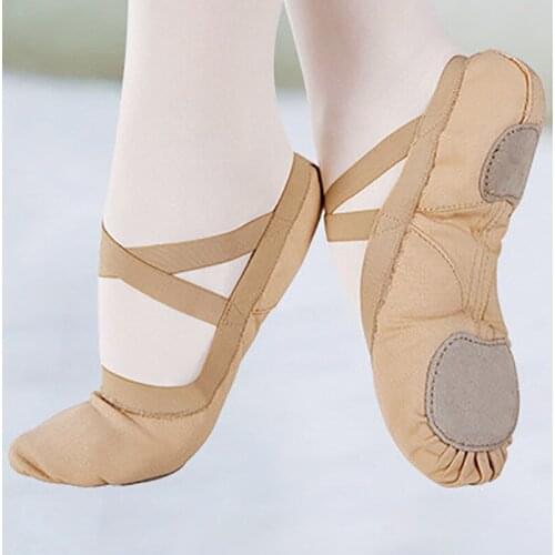 USHINE QWFY01 Wear-Resistant Non-slip Elastic Canvas Training Breathable scarpe da ballo donna Canvas Ballet Dance Shoes Women