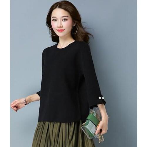 Spring Autumn Style Women Knitted Pullover Tops Lady Casual O-Neck Long Flare Sleeve Patchwork Sweater Pullover ZZ1005