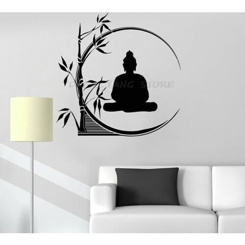 Vinyl Wall Decal Buddha Meditation Circle Yoga Reed Buddhist Interior Decor Window Glass Stickers Relaxing Bamboo Mural 1465