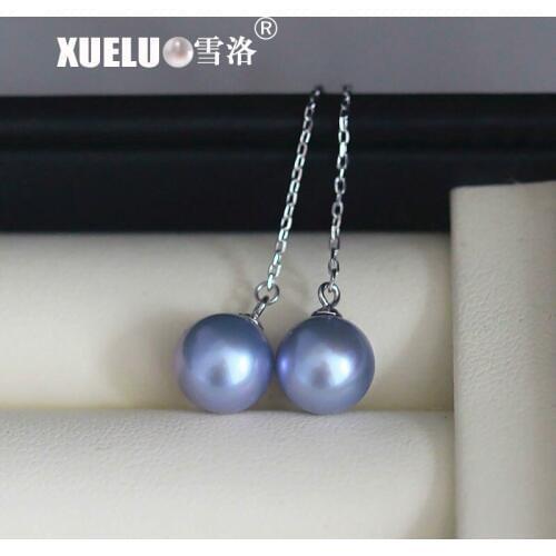 XUELUO Fashion Dangle Long Line Earrings Real Pearl Brand Jewelry Charms Drop Grey Pearl Earrings For Women 2019 Girls