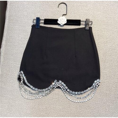 Black Mini Skirts Women New All-Matching Rhinestone Edging Temperament Slimming Skirt Summer 2021 Slim Fit