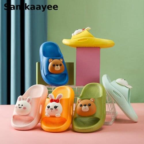 4-15y Kids Slippers Summer Children Sandals Girls Boys Cartoon Rabbit Bear Shoes Flat Soft Bottom Non-slip Beach Flip Flops S15