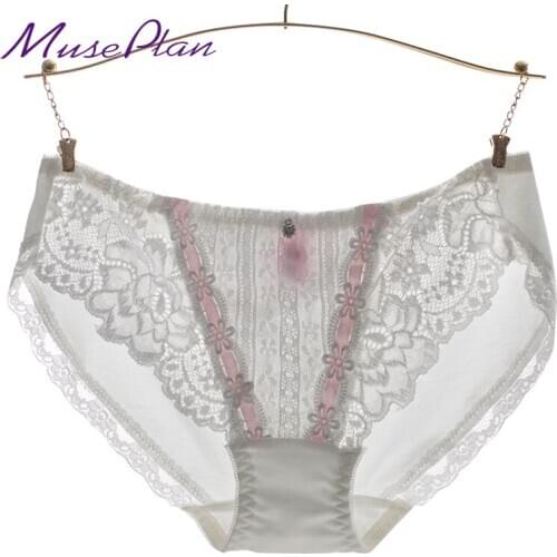 Women Sexy Lace Panties , Womens Mid-Rise Waist Cotton Briefs Underwear