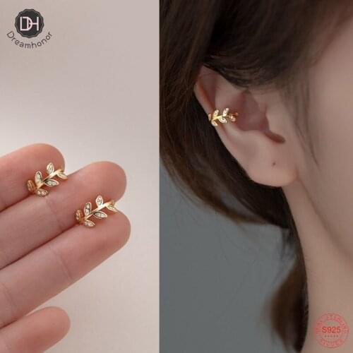 Dreamhonor 100% 925 Sterling Silver Zircon Leaves Clip Earrings For Women Beautiful Wedding Jewelry