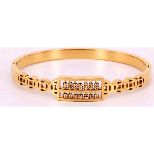 Design Luxury Brand Bracelet Empty Coin Abacus Pulseira Titanium Steel Bangle For Women Transfer Jewelry Wholesale