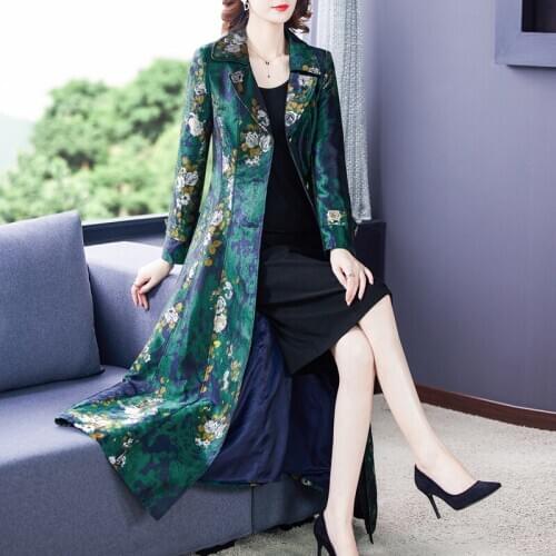 ZUOMAN Winter long trench coat and ankle long coat lapel printing coat wedding party office Trench Coat Female High Quality gree